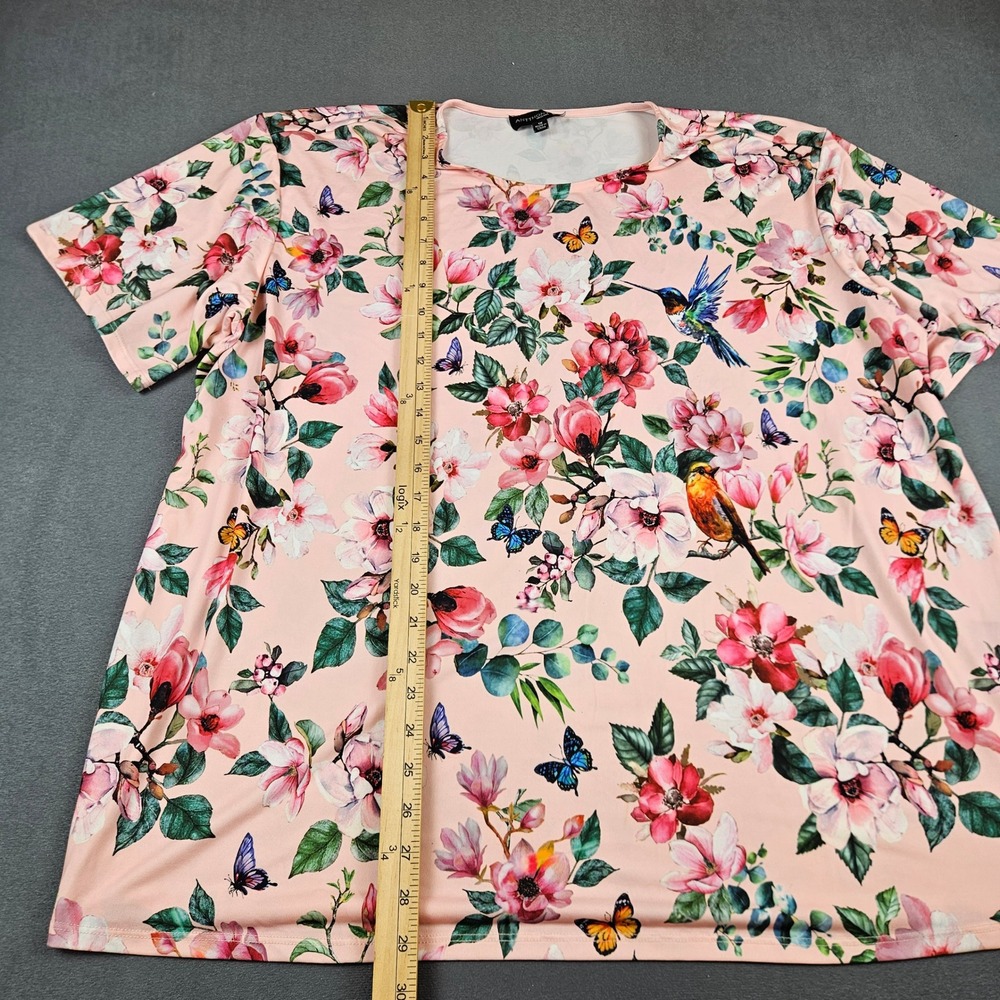 Antthony Original Pink Floral Hummingbird Butterfly Top 1X Short Sleeve Blouse - Picture 2 of 6
